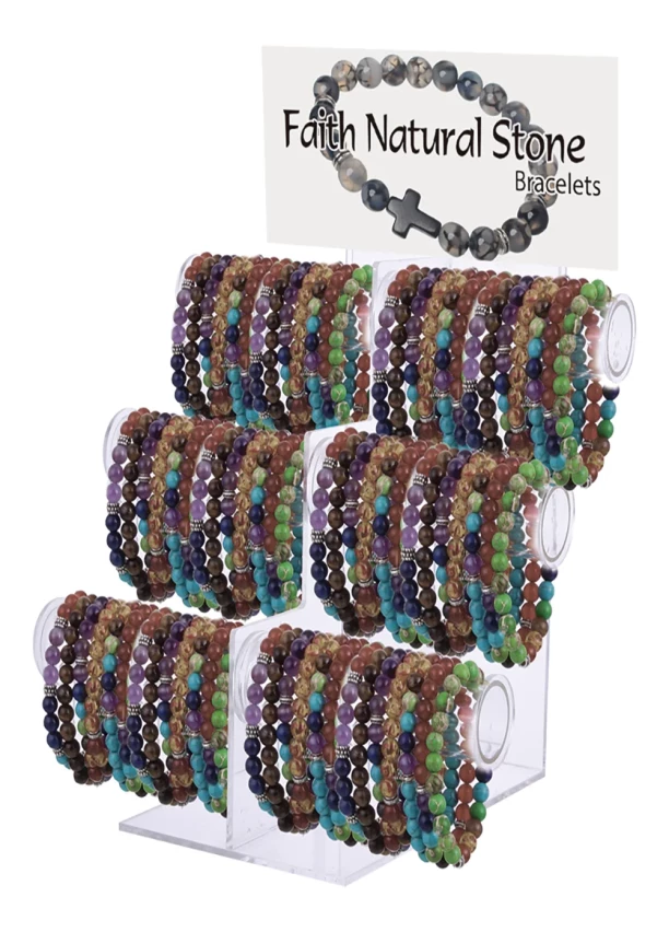Bulk Faith Natural Stone Bracelets  48 Pcs.